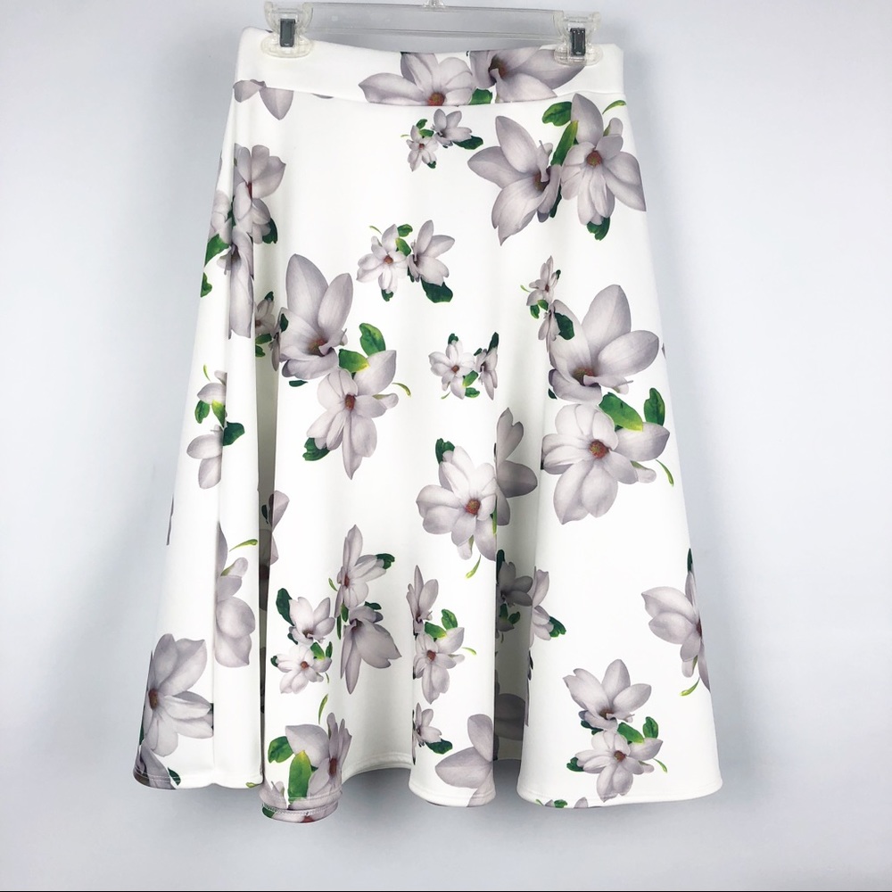 Floral Midi Skirt in White